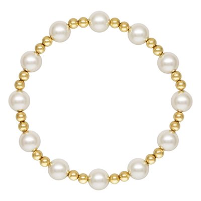 7.0" 8.0mm White Crafted Pearl and 4.0mm Bead Stretchy Bracelet